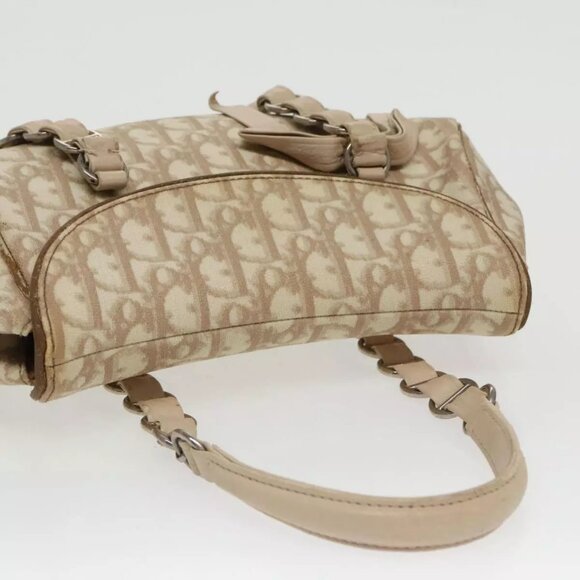Christian Dior Trotter Canvas Romantic Hand Bag PVC Beige Silver Auth 100673 - Picture 6 of 16